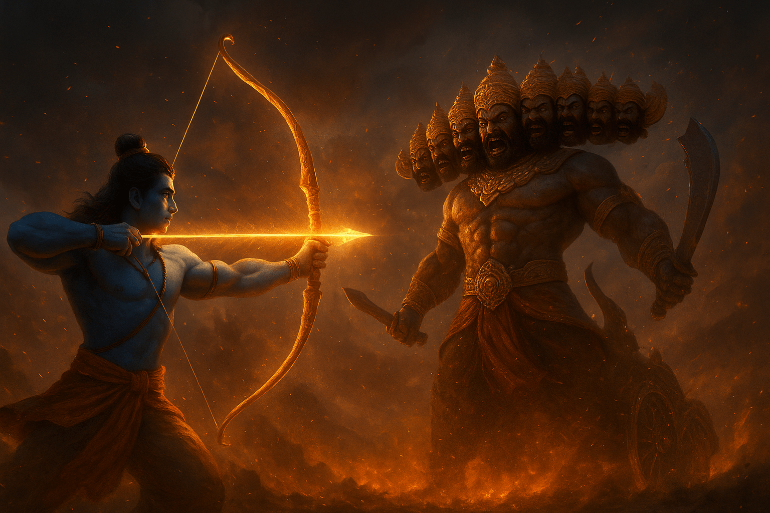 "The Enigmatic Link Between the Bermuda Triangle and Hindu Mythology of Ramayan: Unveiling the Mystery" 3 "The Enigmatic Link Between the Bermuda Triangle and Hindu Mythology of Ramayan: Unveiling the Mystery" Prompt: A dramatic Pixar-style cinematic wide shot of Hanuman flying high above the stormy Atlantic Ocean, clutching the radiant gemstone in one hand. Below him, the swirling waves form a glowing triangular vortex β the Bermuda Triangle. Lightning crackles across the sky, illuminating Hanumanβs determined face. The gemstone emits a divine golden aura that contrasts with the dark ocean below. Style: Pixar realism, hyper-detailed textures, 16:9, cinematic composition, deep blue and gold tones, ethereal atmosphere.