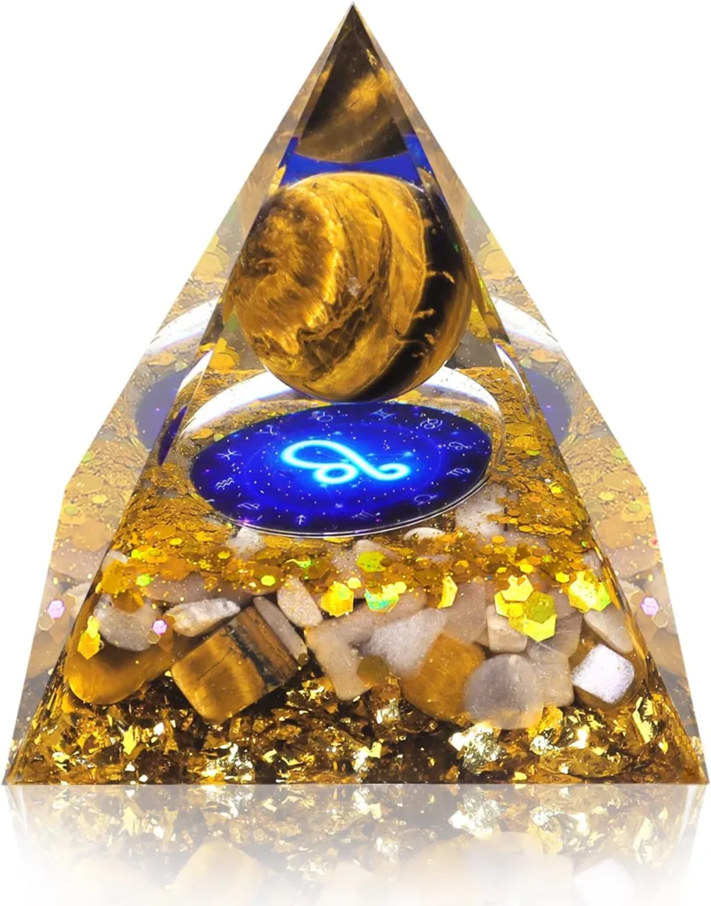 Leo Zodiac Orgonite Crystal Pyramid, Natural Tiger Eye Crystal Ball for Protection Chakra, Unique Constellation Pyramid-Energy Generator for Healing Money...