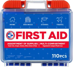 Be Smart Get Prepared 110 pc First Aid Kit: Clean, Treat, Protect Minor Cuts, Home, Office, Car, School, Business, Travel, Emergency, Outdoor, Camping &..