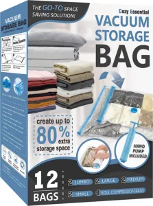 12 Pack Space Saver Bags (2 Jumbo/2 Large/2 Medium/2 Small/4 Roll) Compression Storage Bags for Comforters and Blankets, Vacuum Sealer Bags for Clothes...