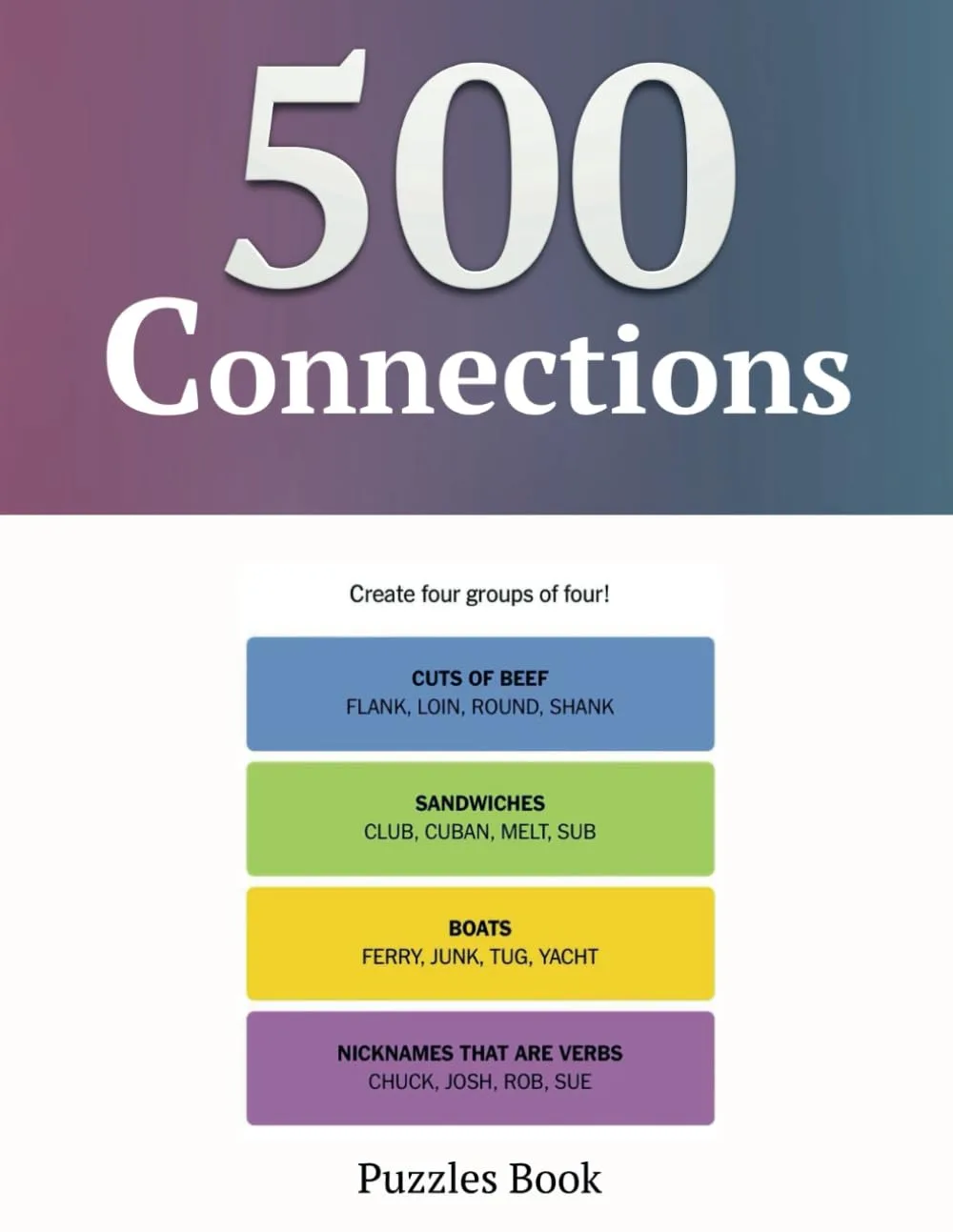 Connections Puzzles Book: 500 Puzzles, A challenging game to generate four groups of four words that share something in common, Puzzles and Solutions.