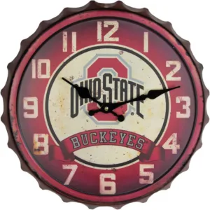 Ohio State University NCAA Bottle Cap Clock by Hanna’s Handiworks Vintage Metal Wall Art – Show Your Buckeyes School Spirit in Your Man Cave, Dorm, Bedroom, College Apartment with OSU Fan Décor