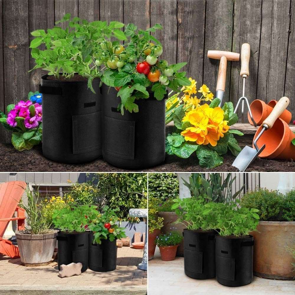 3 Pack Potato Grow Bag, 7 Gallon Aeration Waterproof Fabric Sweet Potato Planter, Harvest Window Vegetable Peanut Growing Box Bucket Pot for Nursery Garden (3 Pack, Black Brown Green)