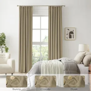 DUALIFE Taupe Blackout Curtains for Bedroom 90 Inch Length, Linen Pencil Pleat Farmhouse Traverse 100% Black Out Heat & Cold Back Tab Drapes with Hooks for Track System Sliding Door 2 Panels