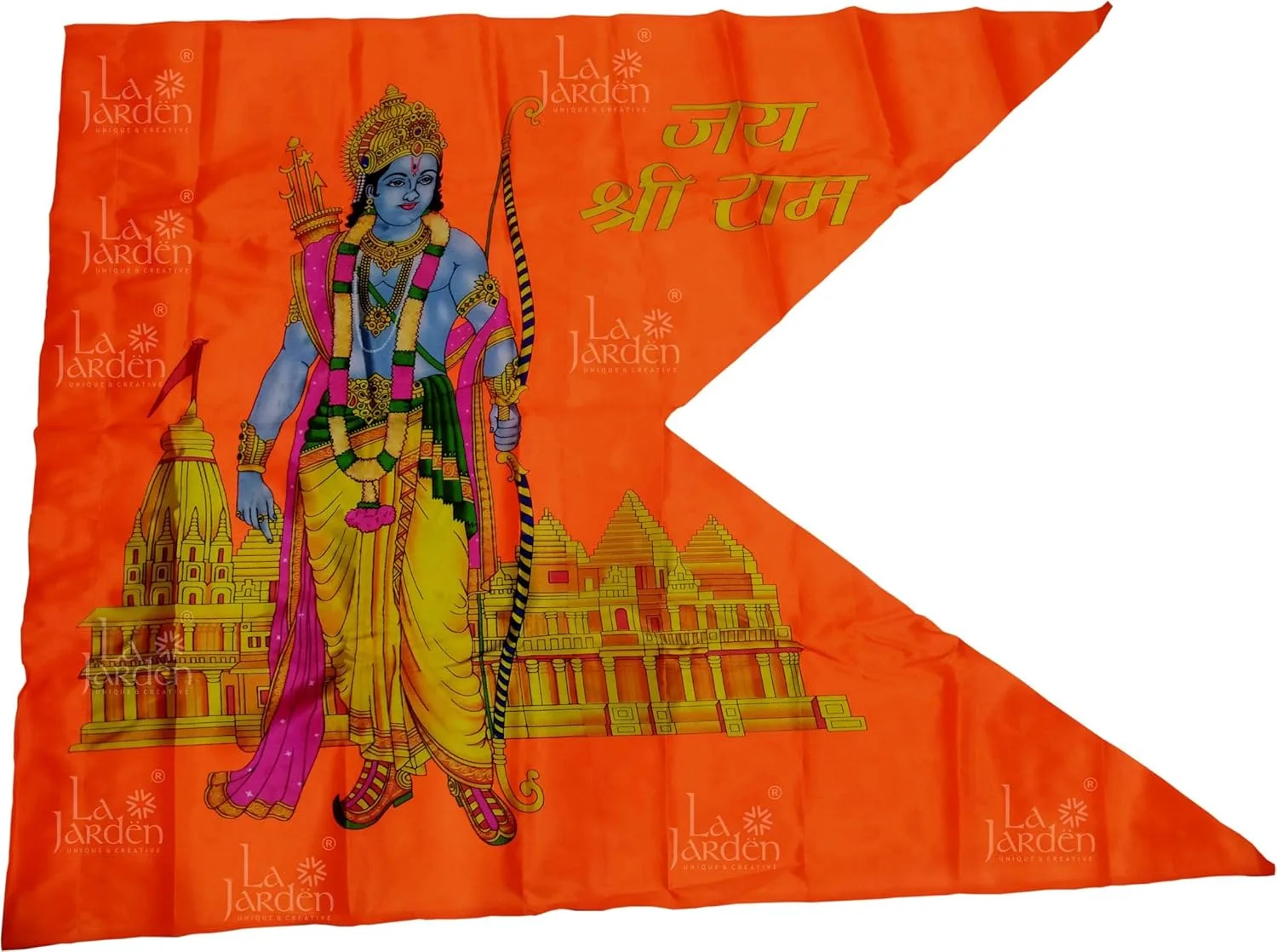 La Jarden Bhagwa, Flag, LARGE Beautifully multicolored Shree Ramji ka jhanda, Ayodhya Flag of shree Ram, Ayodhya Temple Flag, Ram Rajya Flag, Ramji ka jhanda, Ram Mandir ka jhanda SIZE 53x42x33 inch.(4.5x3.5 fit) (pack of 1)