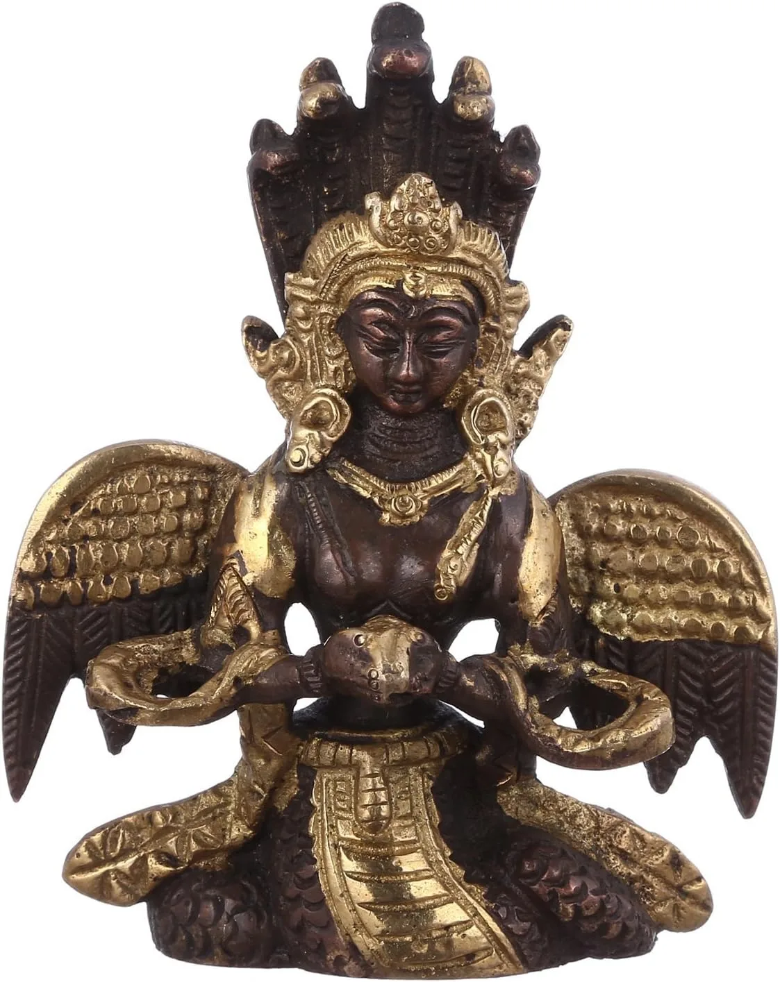 Purpledip Serpent Snake Goddess Nag Kanya Mansa Devi Handmade Sculpture Brass Statue; Good Luck Charm (10948)