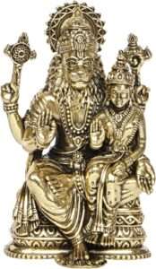 Kartique Brass Narasimha Lakshmi Statue, 4-Inch Tall, Idol with Traditional Gold Finish for Home Decor and Spiritual Spaces