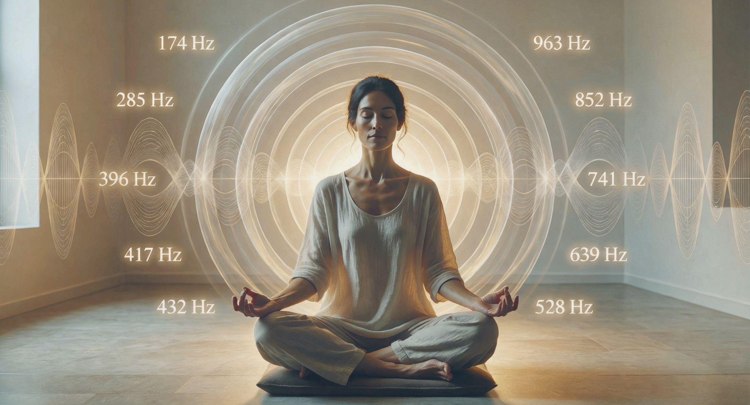 Solfeggio Frequency Hub 9 olfeggio Frequency Hub live wallpaper displayed on a premium desktop workstation in a bright meditation-inspired office. Interactive frequency generator featuring 528 Hz healing frequency, meditation sounds, sleep music, focus enhancement, relaxation tones, sound therapy, wellness frequencies, cymatic patterns, and immersive 4K live wallpapers for PC.