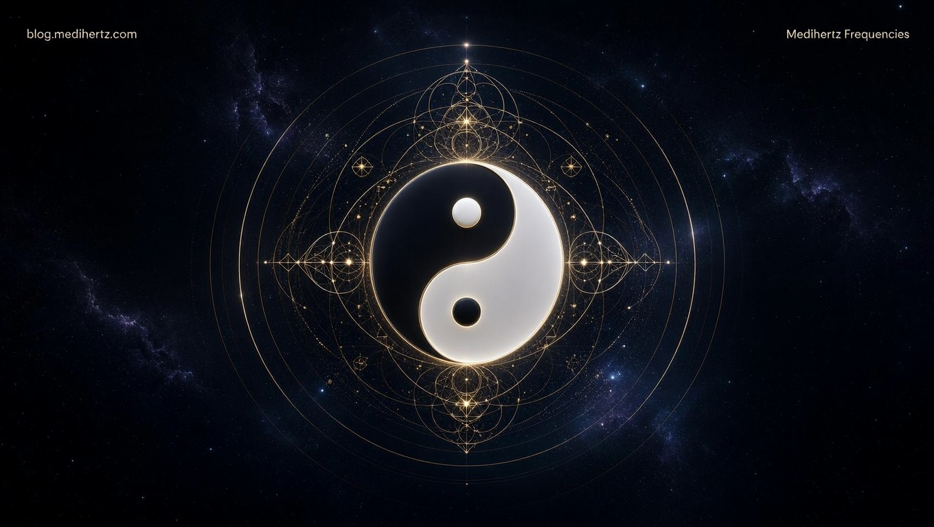 Yin Yang Frequency Wheel 5 Yin Yang Frequency Wheel by Medihertz Frequencies β interactive rotating Yin Yang meditation wallpaper with Solfeggio frequencies, sacred geometry, sound healing, mindfulness, focus, sleep, relaxation and energy balance.