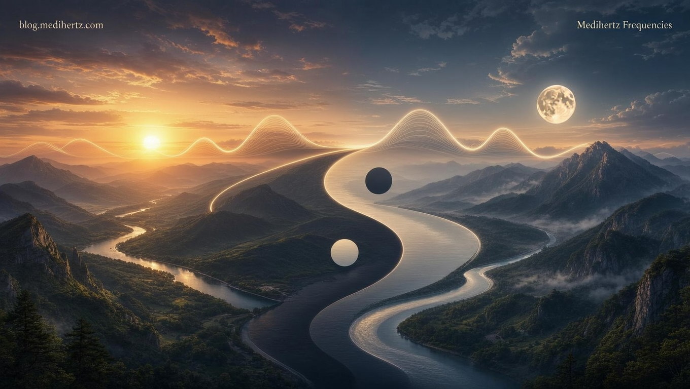 Yin Yang Frequency Wheel 6 Yin Yang Frequency Wheel by Medihertz Frequencies β interactive rotating Yin Yang meditation wallpaper with Solfeggio frequencies, sacred geometry, sound healing, mindfulness, focus, sleep, relaxation and energy balance.