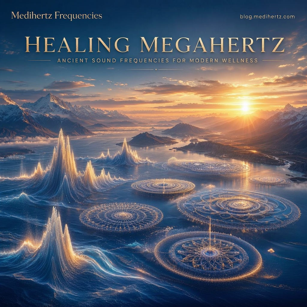 Ancient Himalayan tribal community performing sacred sound healing with traditional drums, conch shells, Tibetan singing bowls, bells, bamboo flutes, and a Maha Kali fire ritual beneath the stars, celebrating ancient healing frequencies, meditation, spiritual wellness, and ancestral sound traditions.