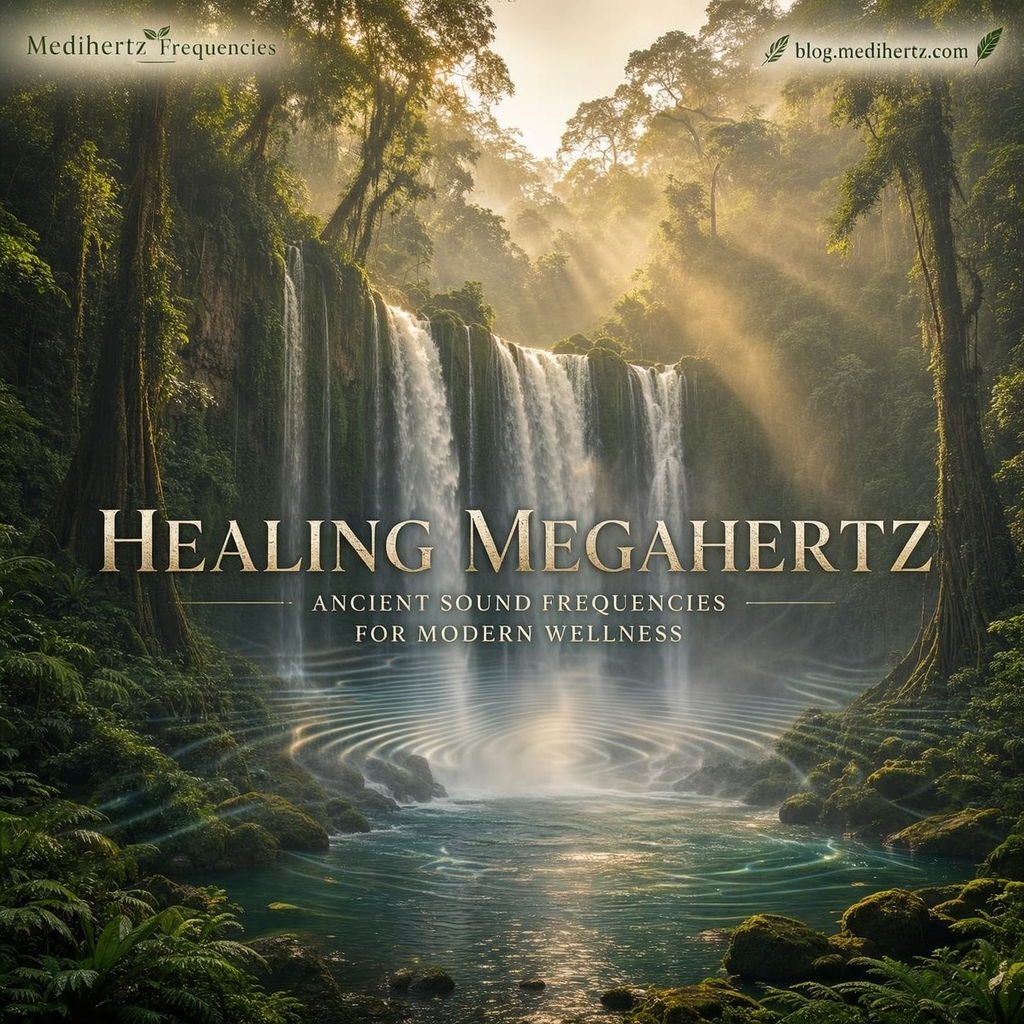 Ancient Himalayan tribal community performing sacred sound healing with traditional drums, conch shells, Tibetan singing bowls, bells, bamboo flutes, and a Maha Kali fire ritual beneath the stars, celebrating ancient healing frequencies, meditation, spiritual wellness, and ancestral sound traditions.
