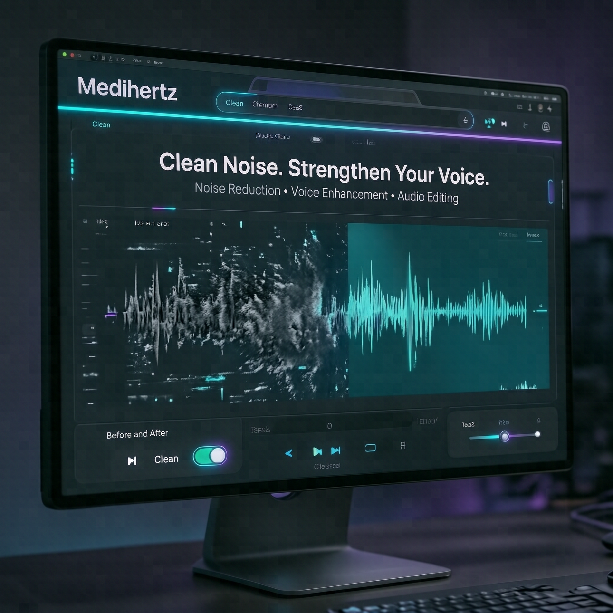 Medihertz AI Audio Cleaner online tool for removing background noise and enhancing voice recordings