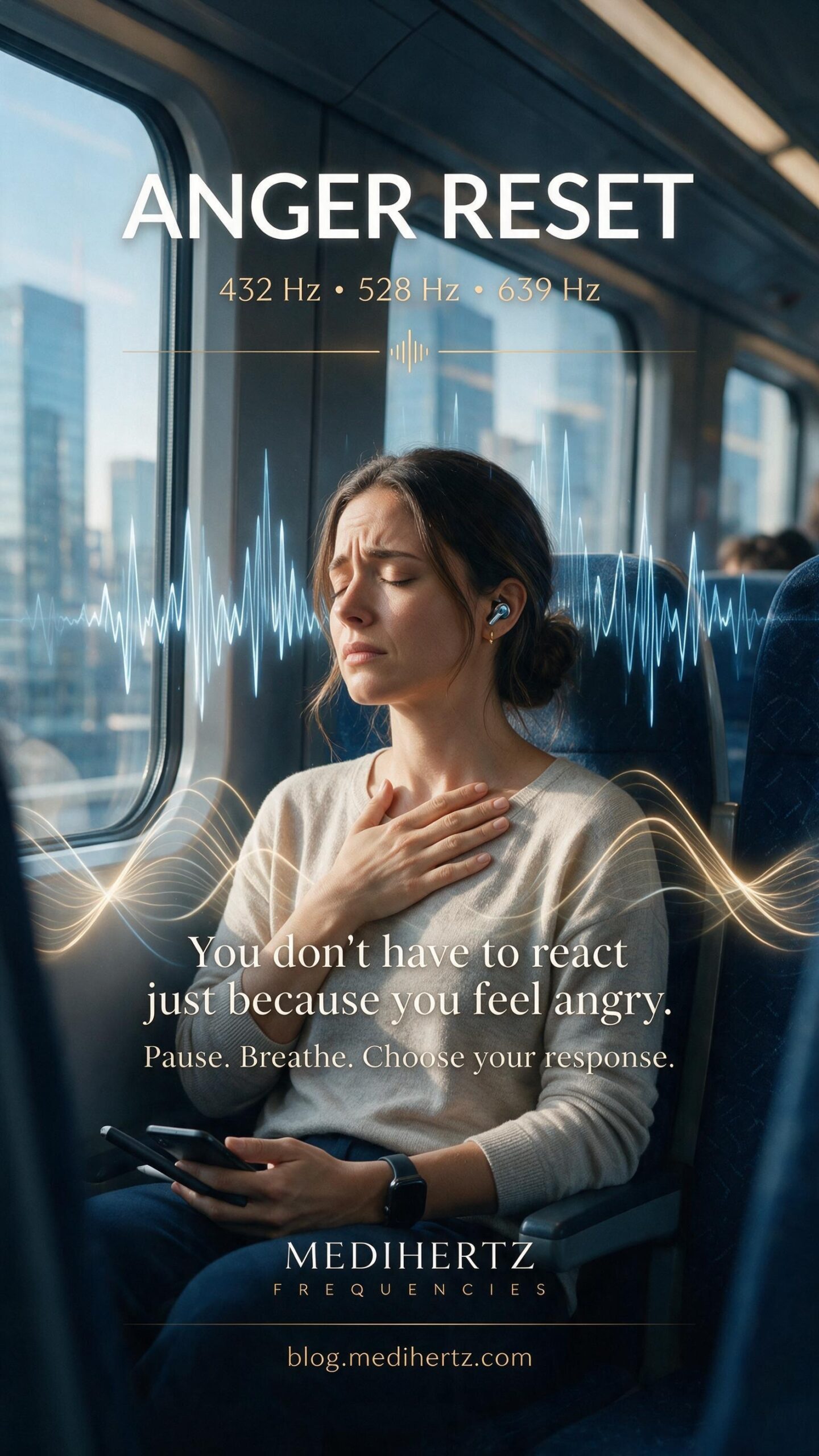Medihertz Anger Reset sound frequency session helping users pause, breathe and respond calmly to anger