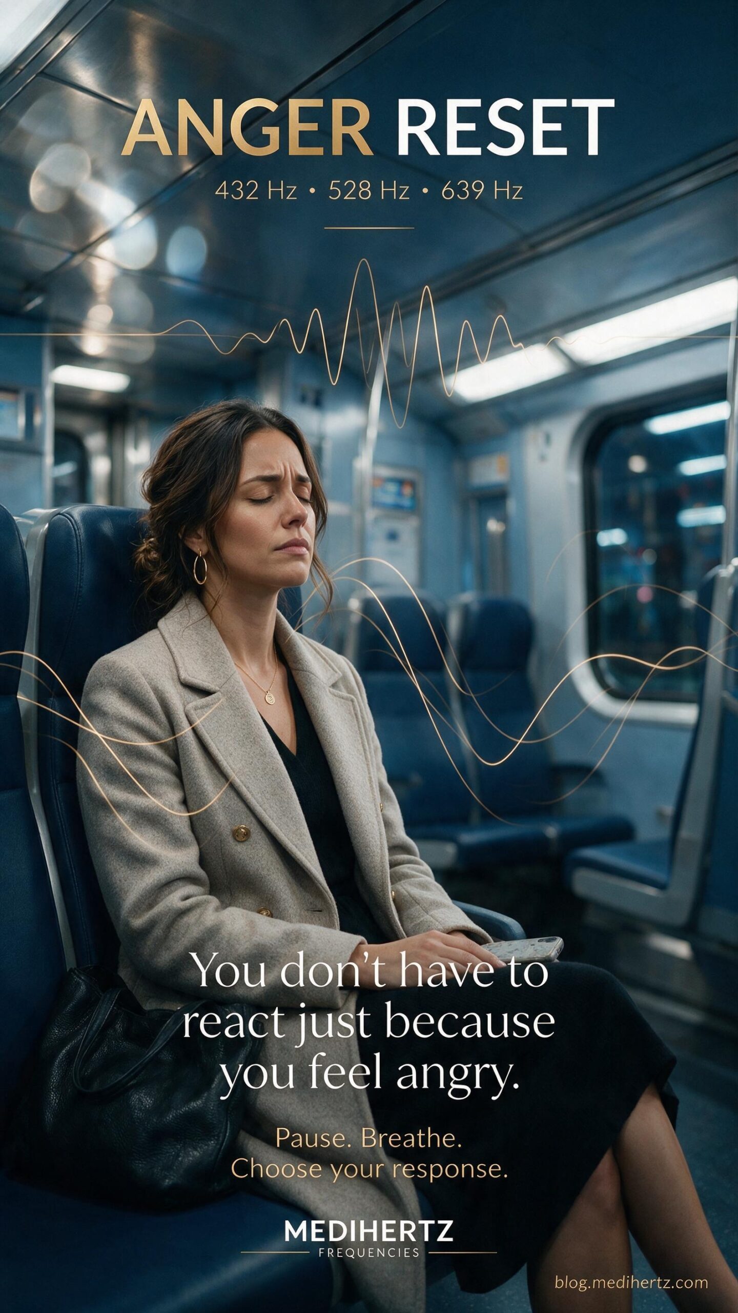 Medihertz Anger Reset sound frequency session helping users pause, breathe and respond calmly to anger