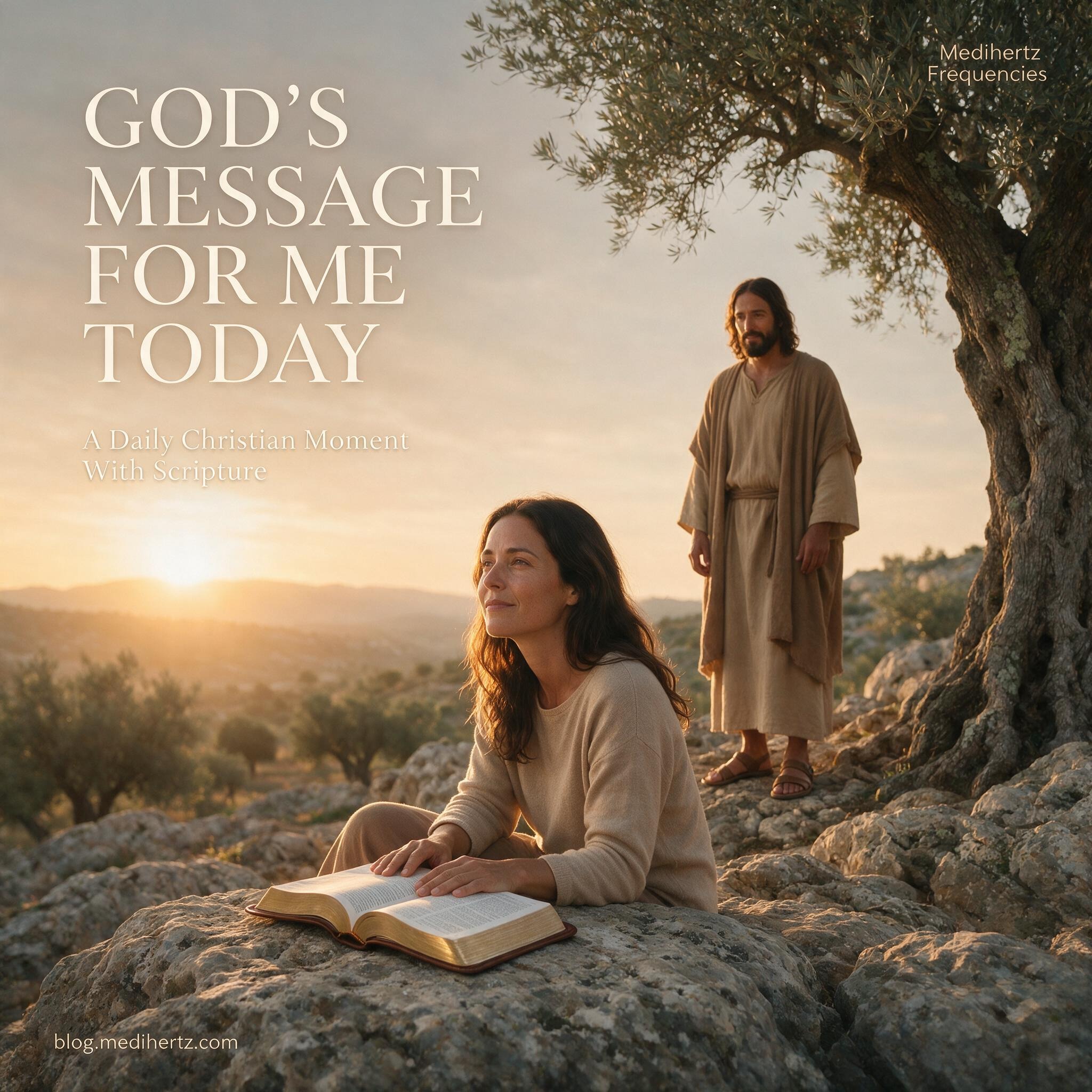 Jesus smiling in a golden spiritual garden for a Christian daily meditation and Bible reflection