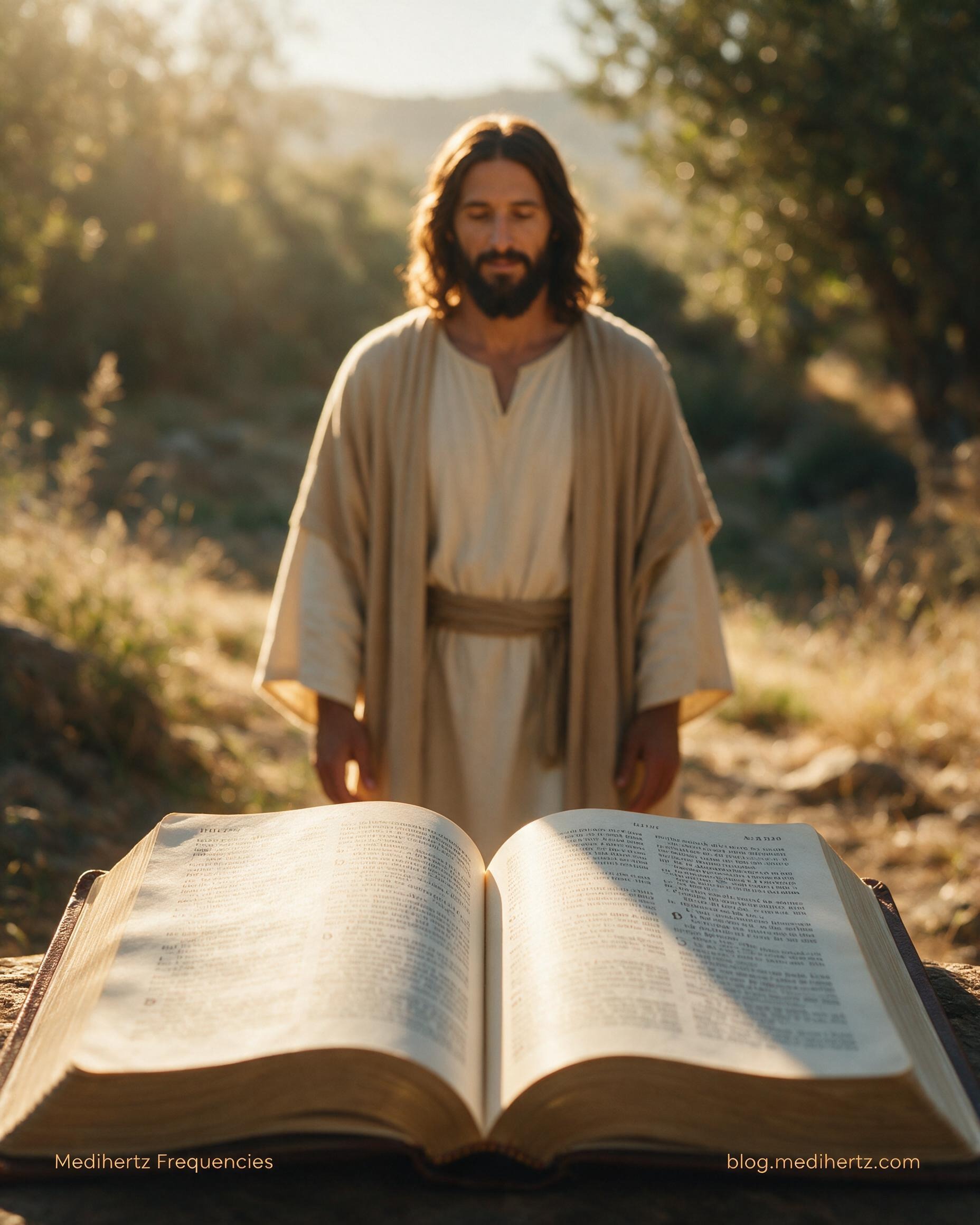 Jesus smiling with a golden spiritual aura during a daily Bible reflection and Christian meditation