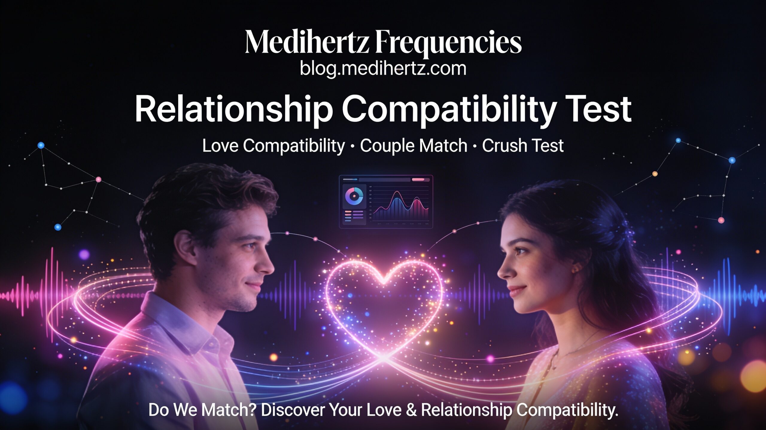 Relationship compatibility test showing name, birthday, and numerology compatibility options