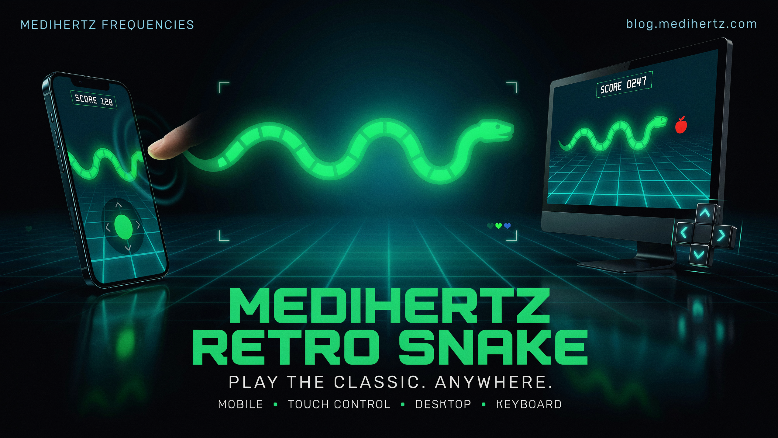 Retro Snake game online with touch-screen controls for mobile browsers, inspired by the classic Nokia Snake game