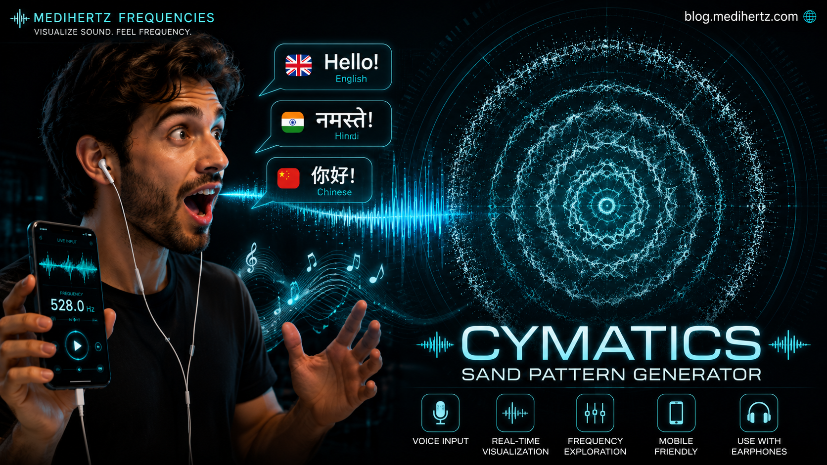 Voice and audio input creating visible cymatic sand patterns in real time