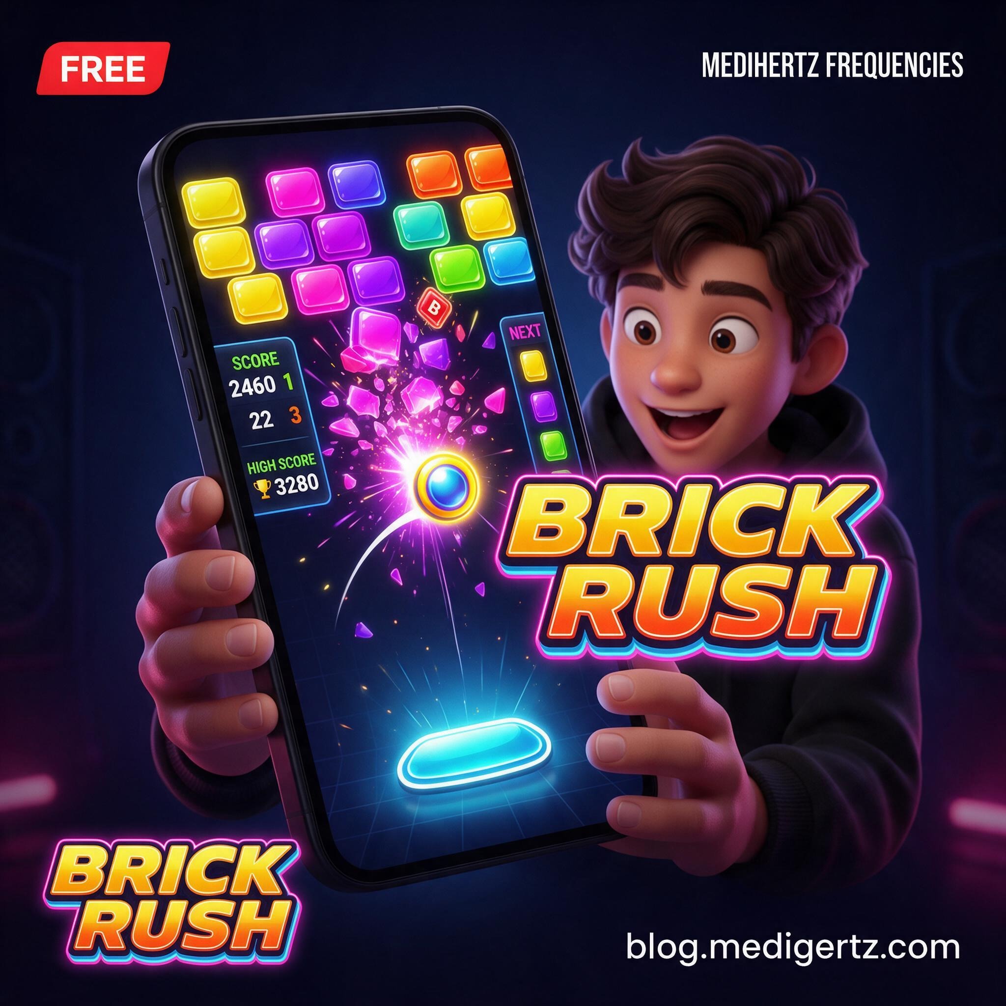 Brick Rush free arcade brick game by Medihertz Frequencies