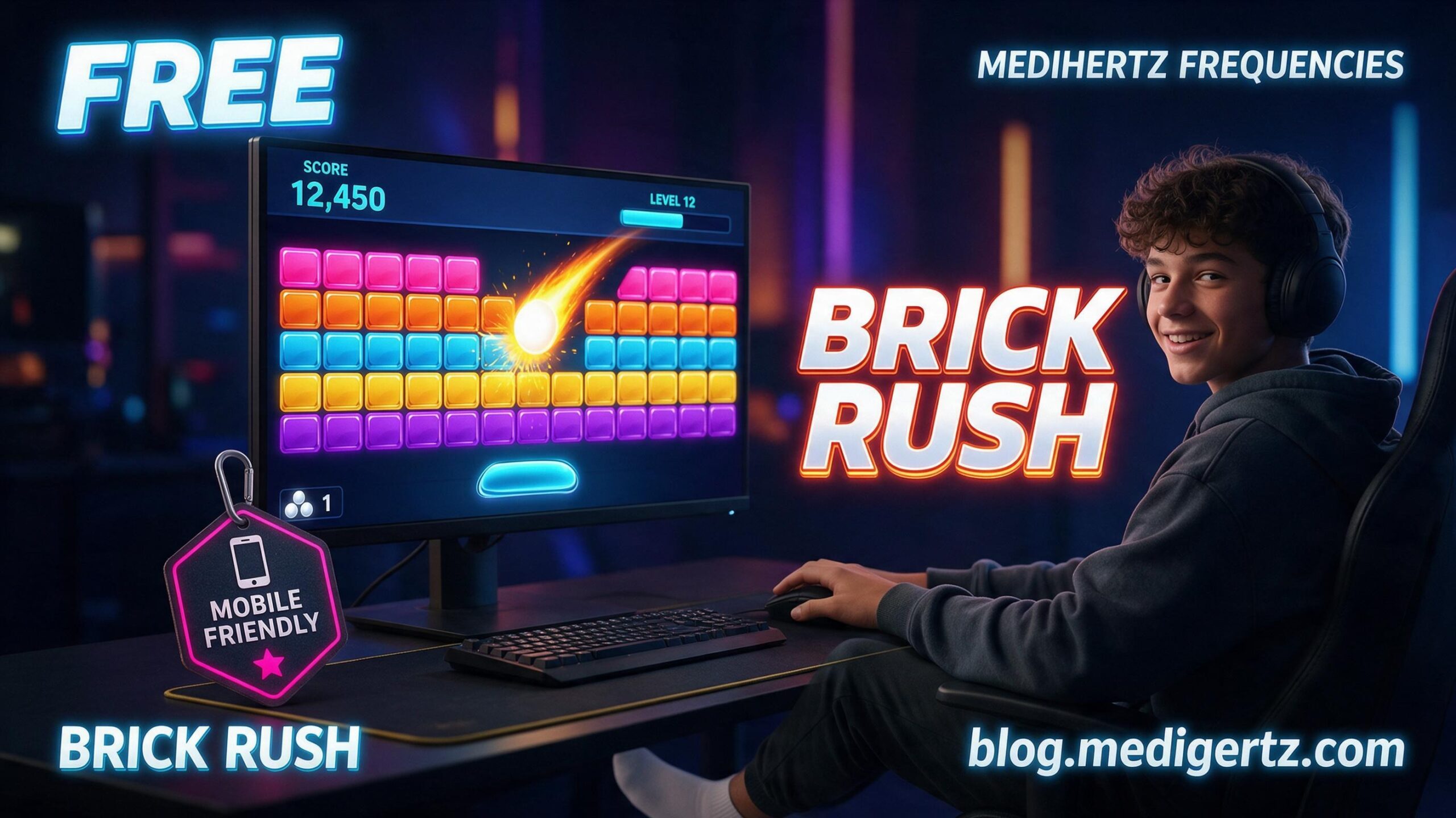 Brick Rush free brick breaker game online by Medihertz Frequencies