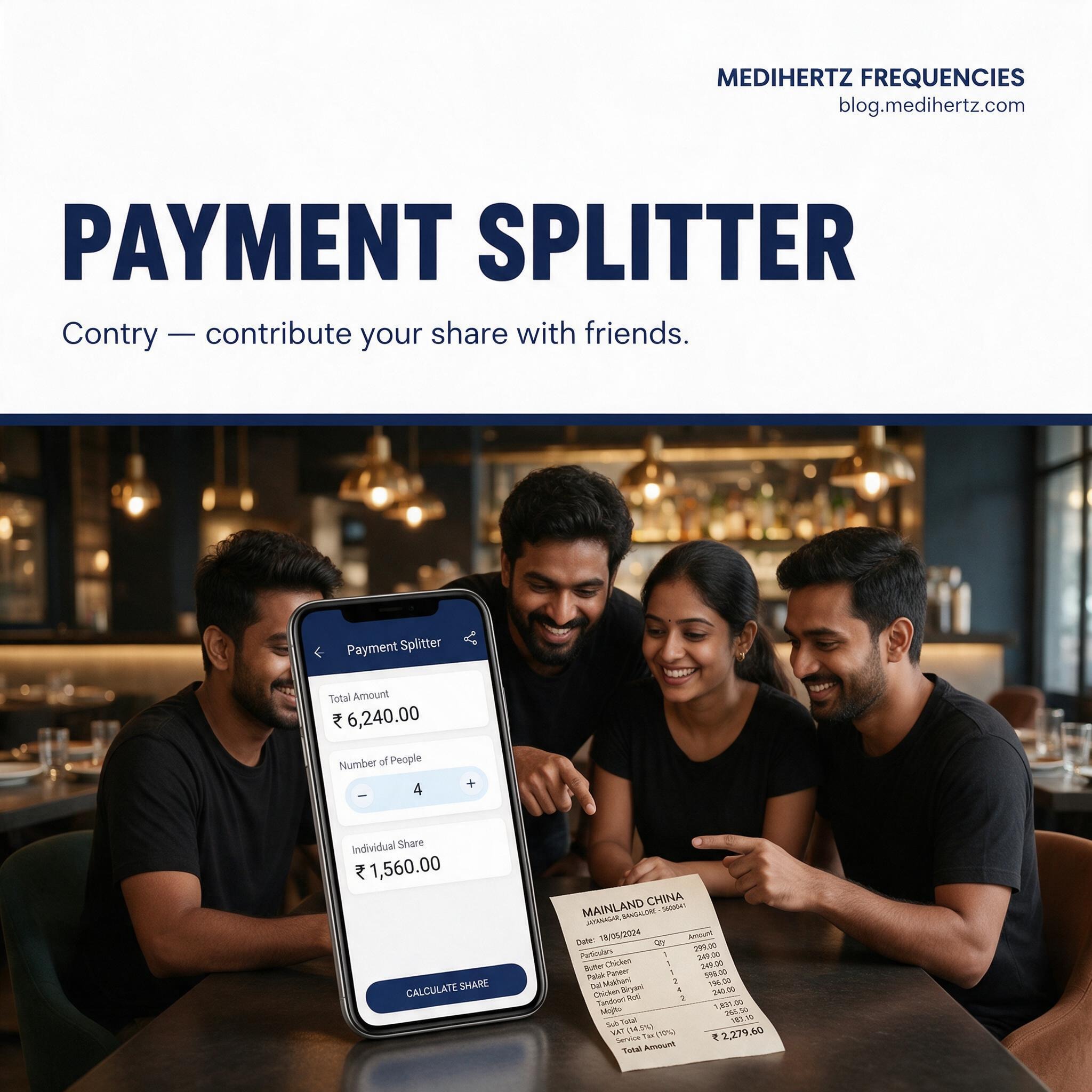 Payment Splitter Contry bill splitting tool used by Indian friends to contribute their share