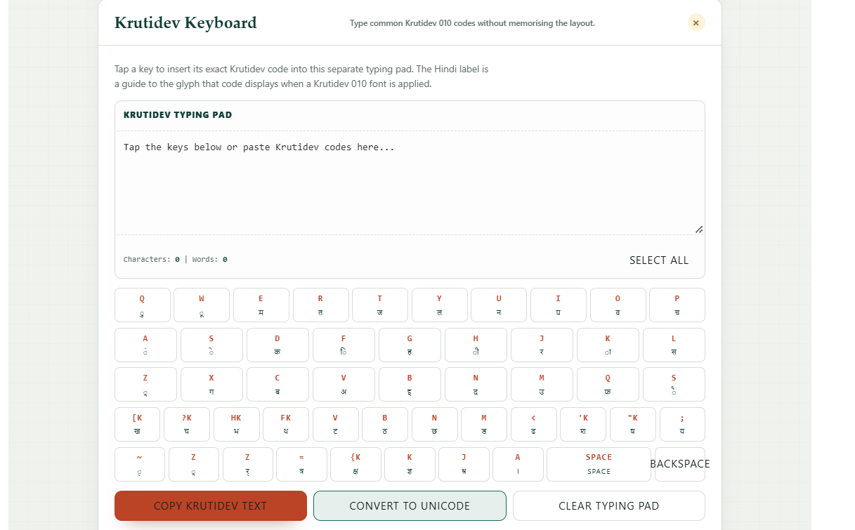 Unicode to Krutidev Converter | Krutidev to Unicode Hindi Tool 3 Hindi Unicode and Krutidev font converter with two-way text conversion Krutidev Hindi typing keyboard with Hindi font character keys
