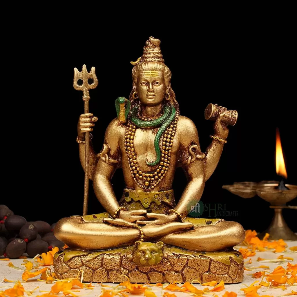 Karigar Shop Resin Lord Shiva Decorative Statue (6 Inches, Metal Finish), Metallic