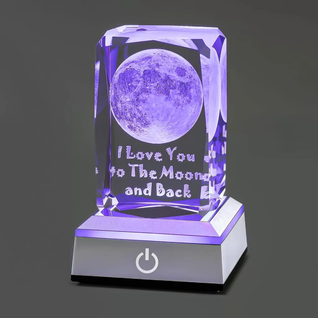 hochance 3D Moon Crystal Multicolor Nightlight - I Love You Decolamp - Perfect Valentines Day Gift Ideas for Her My Girlfriend Wife Mom - Unique Anniversary Birthday Presents