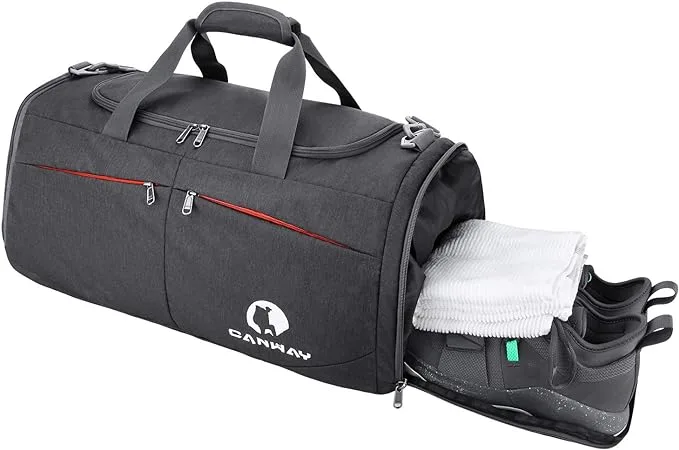 Canway Sports Gym Bag, Travel Duffel bag with Wet Pocket & Shoes Compartment for men women, 45L, Lightweight