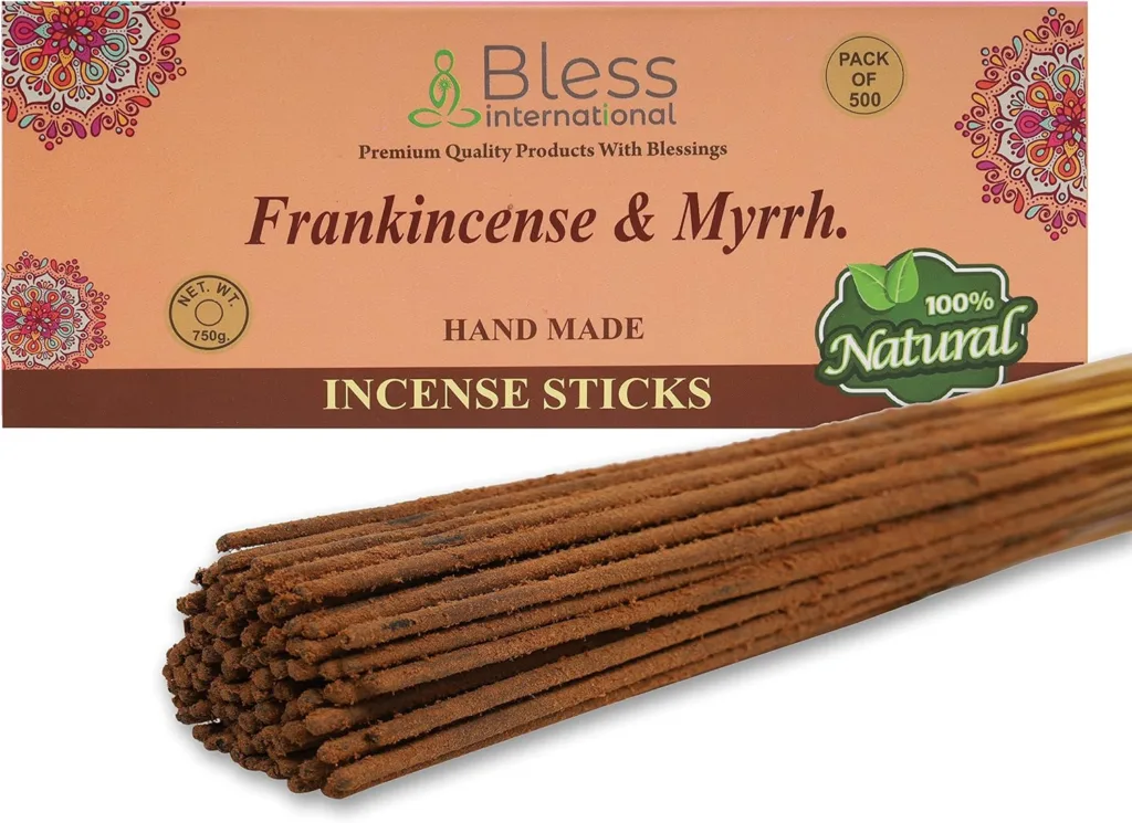 Bless-Frankincense-and-Myrrh 100%-Natural-Handmade-Hand-Dipped-Incense-Sticks Organic-Chemicals-Free for-Purification-Relaxation-Positivity-Yoga-Meditation...