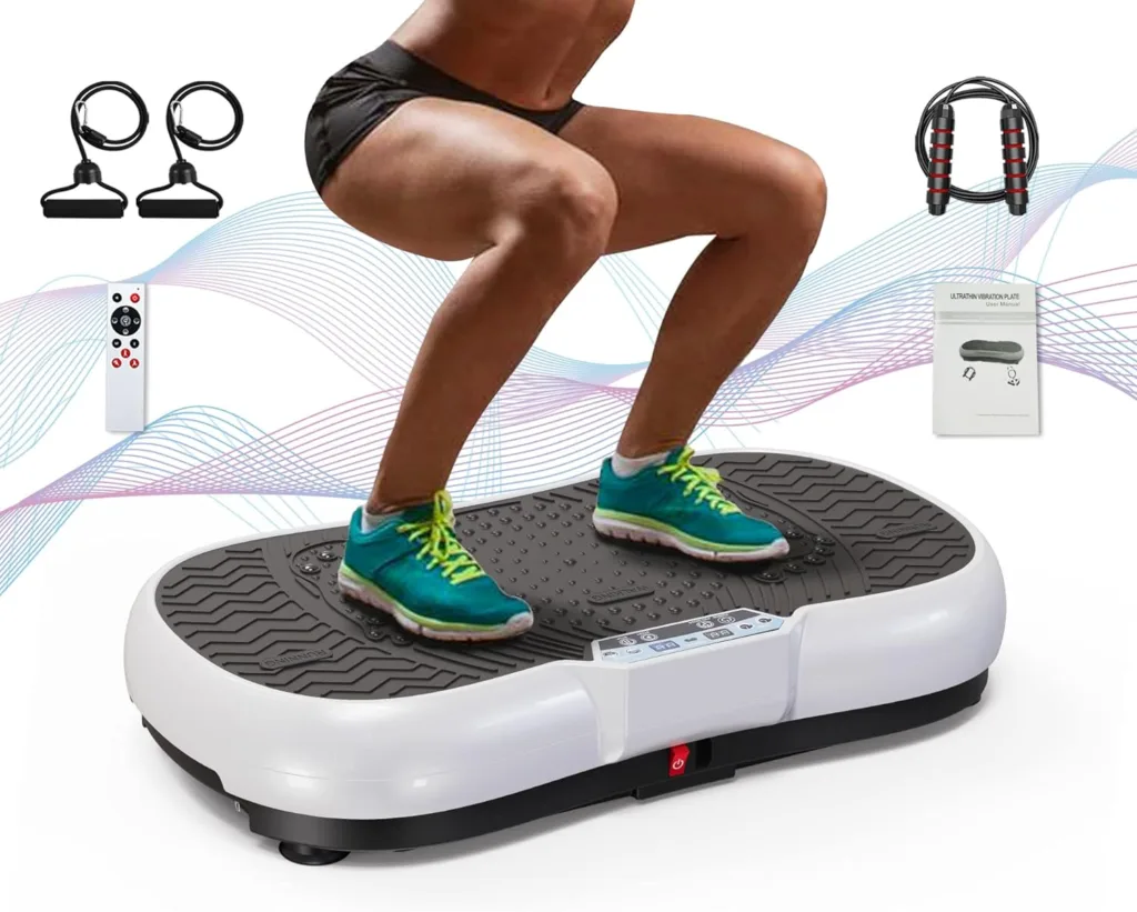 Bigzzia Vibration Plate Exercise Machine 10 Modes Whole Body Workout Vibration Fitness Platform w/ Loop Bands Jump Rope Bluetooth Speaker Home Training...