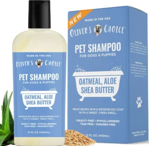 Dog Shampoo with Oatmeal and Aloe. Shea Butter for Smelly Dogs, Puppy Shampoo by Oliver's Choice 14 oz