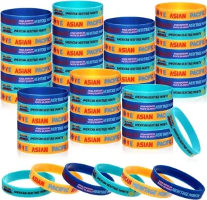 60 Pcs Asian American Pacific Islander Heritage Month Rubber Bracelets Decorations 3 Styles AAPI Stretch Bracelets Silicone Wristband Bracelets Goodie Bag Stuffers Fillers for Party Supplies