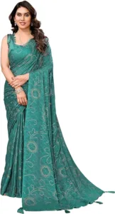 Rihana Fashion Indian Woman's Traditional Partywear Rangoli Silk and Satin Saree with Unstitched Blouse Piece RADHIKA