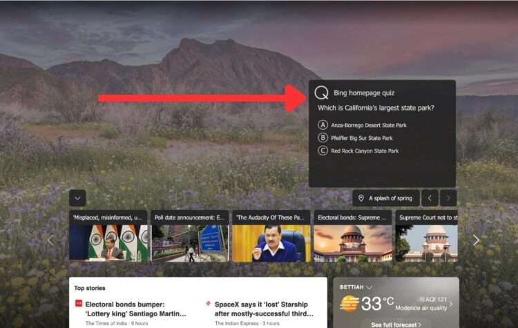 Where is the Bing Homepage Quiz?