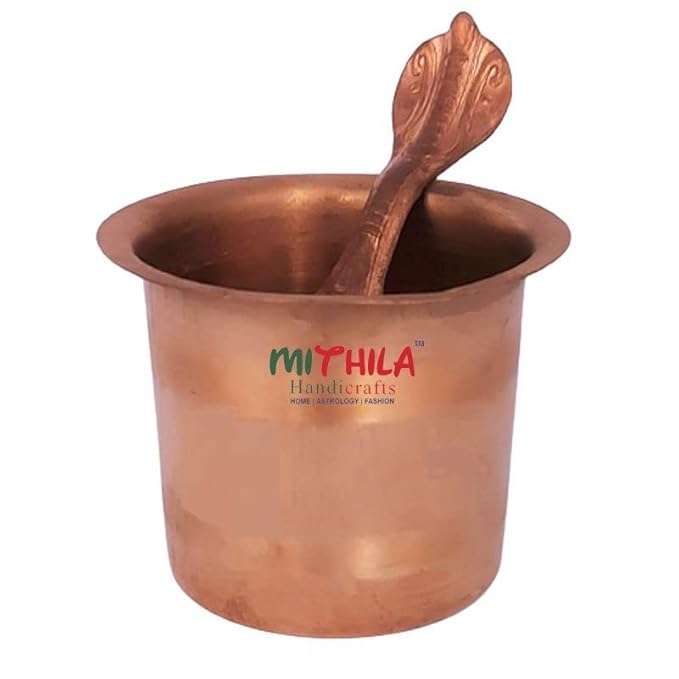 Mithila Handicrafts Pure Copper Puja Achmani | Charnamrit Patra | Punch Patra | Jal Patra with Lota and Achmani Spoon | 50 Gm