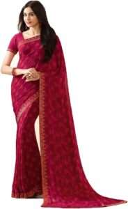 MOHIT CREATIONS Women's Partywear Printed Saree with Unstitched Blouse
