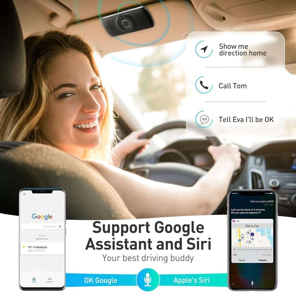 AGPTEK Car Speaker with Bluetooth 5.3, Hands Free Phone Kit for Calls, GPS & Music with TF Card Slot, Instant Connect, Siri Google Assistant Support Wireless Car Visor Clip Speakerphone (Black)