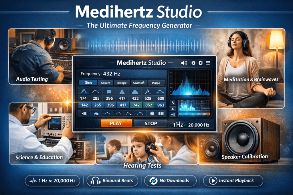 🎛 Medihertz Studio – Free Online Frequency Generator (1 Hz – 20,000 Hz)