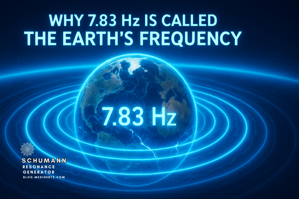 Schumann resonance generator 7.83 Hz earth frequency tool How to use a Schumann resonance generator for meditation Scientific diagram of Earth Schumann resonance waves