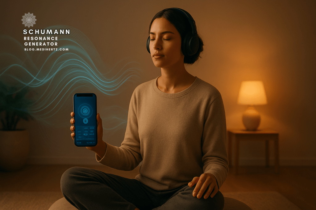 Schumann resonance generator 7.83 Hz earth frequency tool How to use a Schumann resonance generator for meditation Scientific diagram of Earth Schumann resonance waves