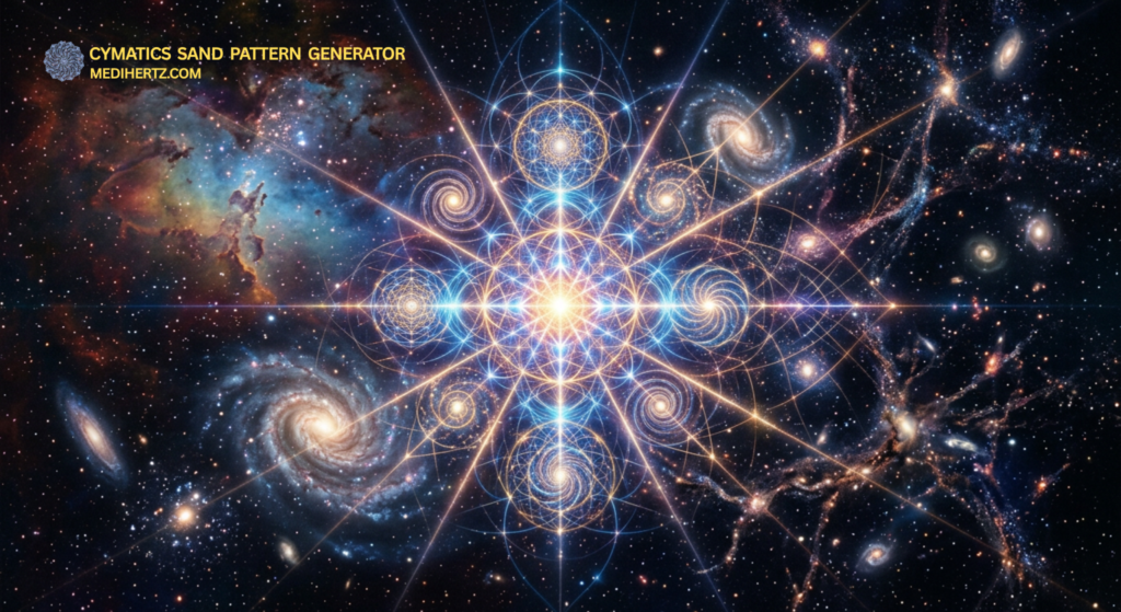 cymatics frequencies patterns 432 Hz 528 Hz 741 Hz visualization, sound frequency experiment patterns, cymatic frequency chart, vibration energy patterns