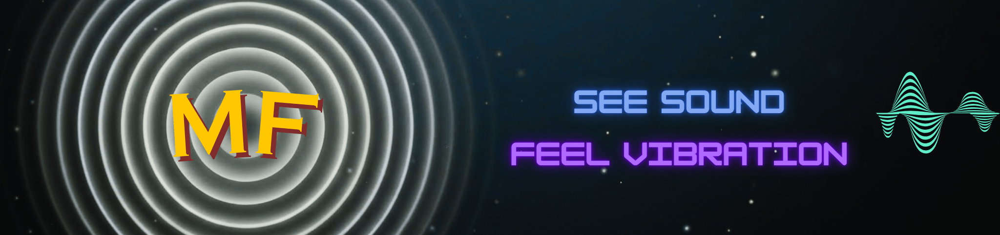 Medihertz MF logo representing sound frequencies, healing tones, binaural beats, and cymatics resonance technology