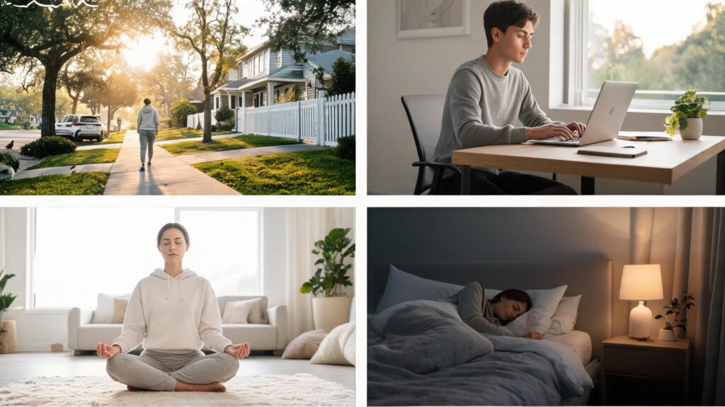 ADHD personality test illustration showing focus patterns, creativity, attention, mindfulness, and brain wellness – Medihertz Frequencies