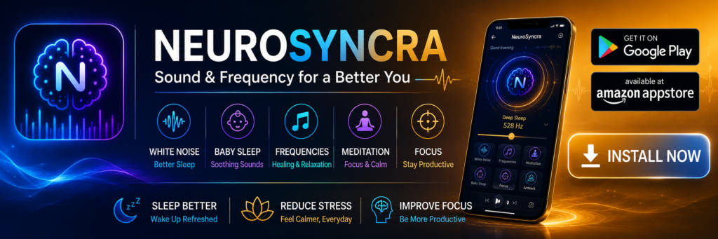 NeuroSyncra baby sleep and white noise app with calming frequencies for sleep, relaxation, meditation and focus